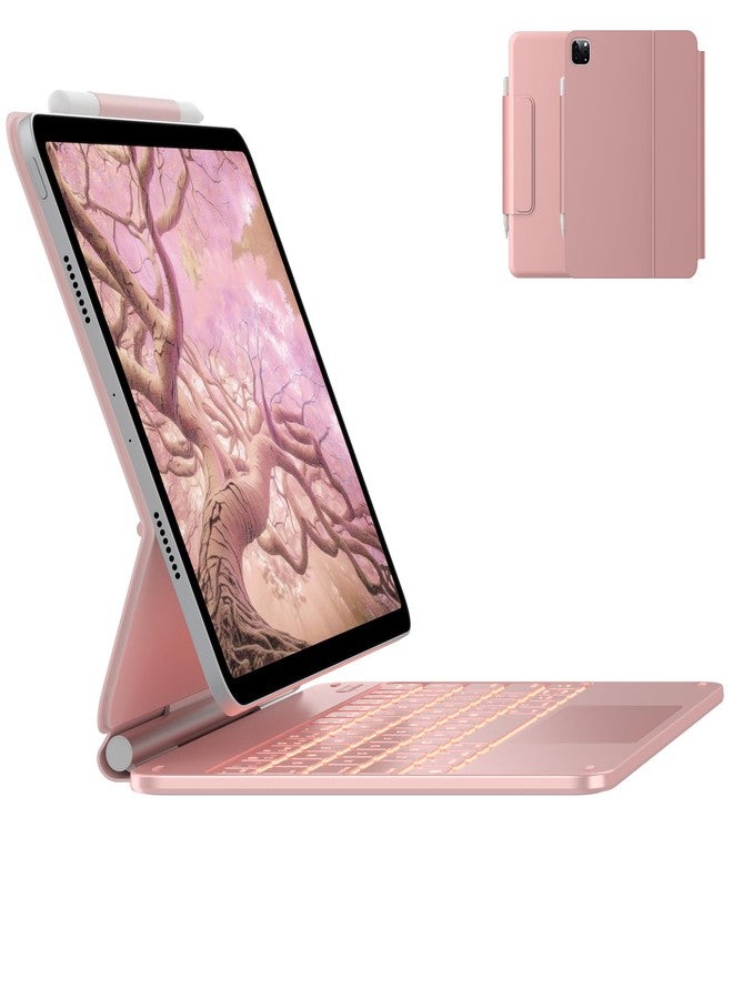 typecase غطاء لوحة مفاتيح Typecase Edge لأجهزة iPad Air مقاس 11 بوصة (M3/M2، 2025/2024)، وiPad Pro مقاس 11 بوصة (الجيل الرابع/الثالث/الثاني/الأول)، وiPad Air مقاس 10.9 بوصة (الجيل الخامس/الرابع)، لوحة لمس متعددة اللمس، إضاءة خلفية بـ 11 لونًا، لون وردي فاتح - Image 1